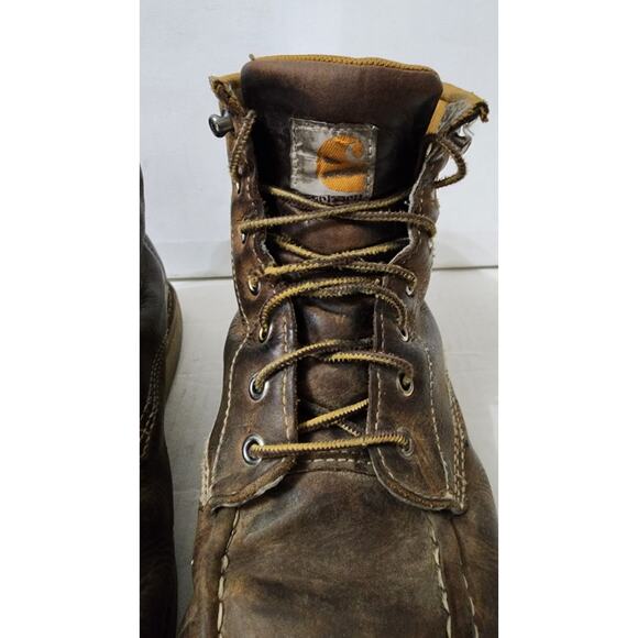 Carhartt Work Boots Men\'s 11.5 brown leather moc-toe wedge sole Preworn Rugged main image 7